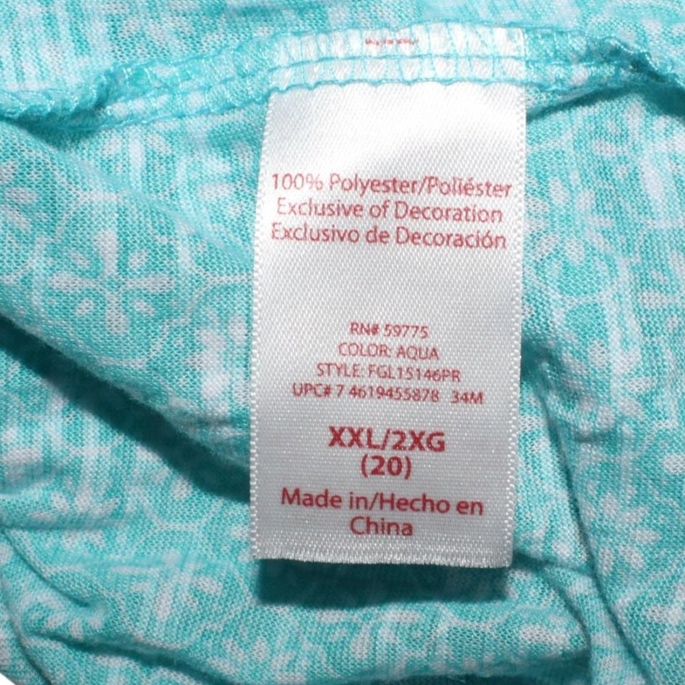 Faded Glory Sz XXL Teal Green Daisy Floral Design Tie Neck 3/4 Sleeve Tunic Top - Picture 6 of 6